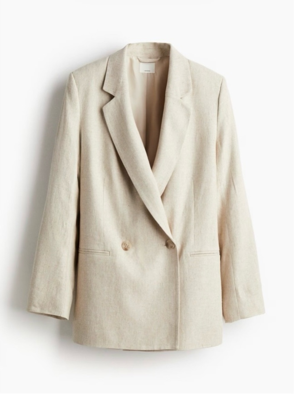 H&M Double-breasted Linen-blend Blazer in Light Beige Size XS
